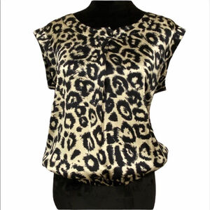 Abs Leopard short sleeve silk blouse size small petit